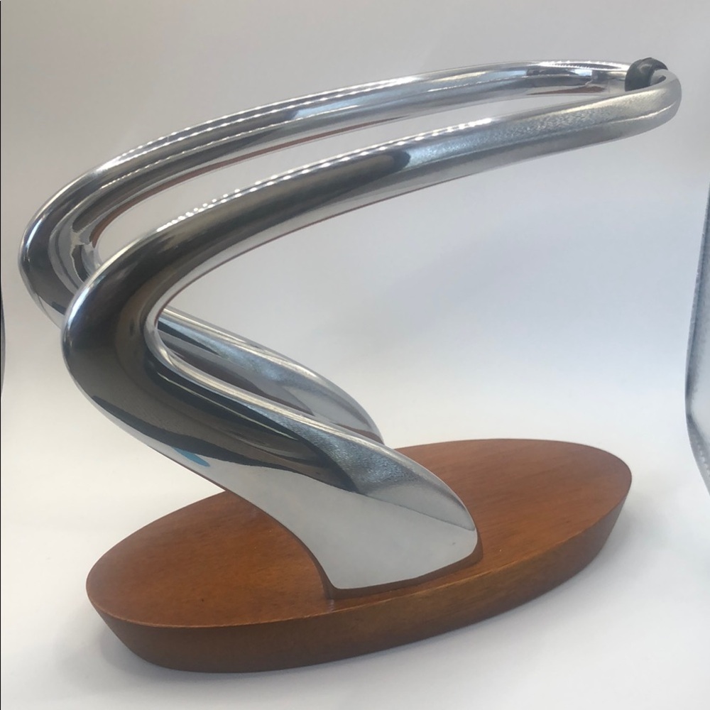 Modern Chrome holder on Wood Base - Silver